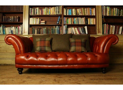 Canapé Chesterfield en cuir marron avec tissu de rembourrage suite de canapés 3 places neuf