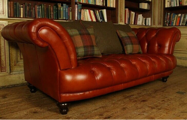 Canapé Chesterfield en cuir marron avec tissu de rembourrage suite de canapés 3 places neuf
