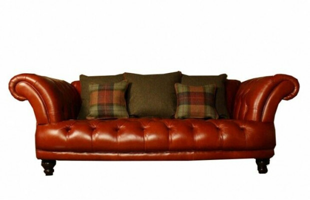 Canapé Chesterfield en cuir marron avec tissu de rembourrage suite de canapés 3 places neuf