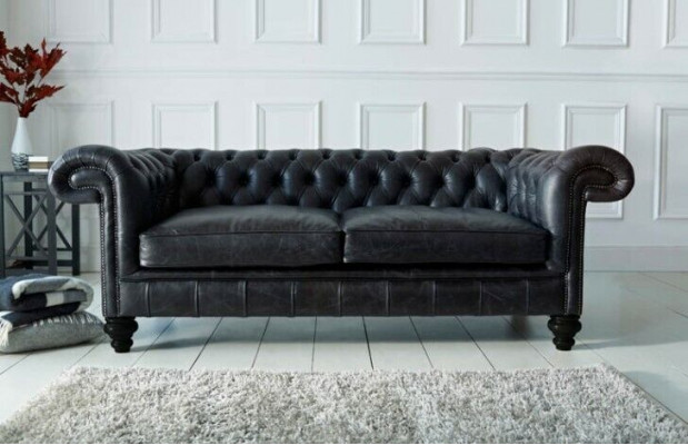 Designer canapé Chesterfield gris 3 places de luxe pour salon