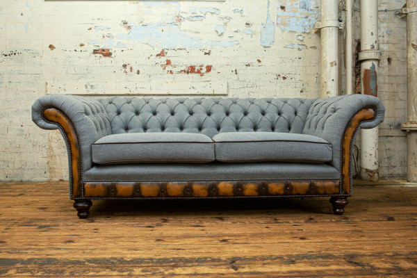 Canapé Chesterfield en tissu gris Canapé Canapé Canapés Sièges Canapés Textile nouvelle Sellerie