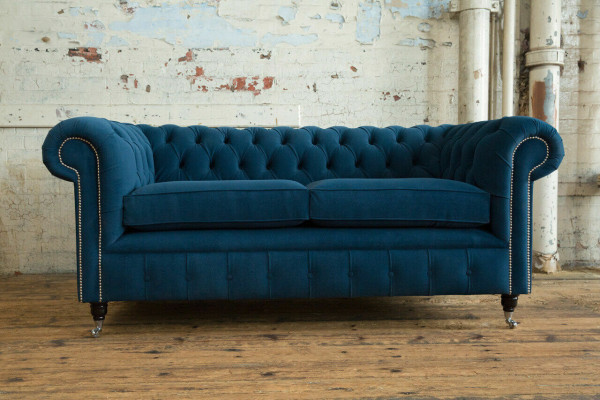 Revêtement de luxe bleu Chesterfield trois places canapé design trois places