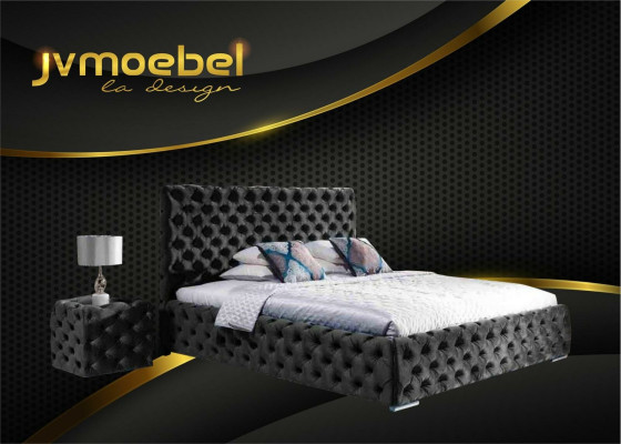 Lit double Chambre en velours Lits Cadre de lit Chesterfield Table de chevet Ensemble de 3 pièces