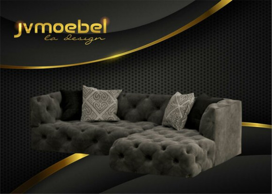 Chesterfield canapé d'angle en forme de L Design Textile Upholstery Suite Canapé d'angle nouveau