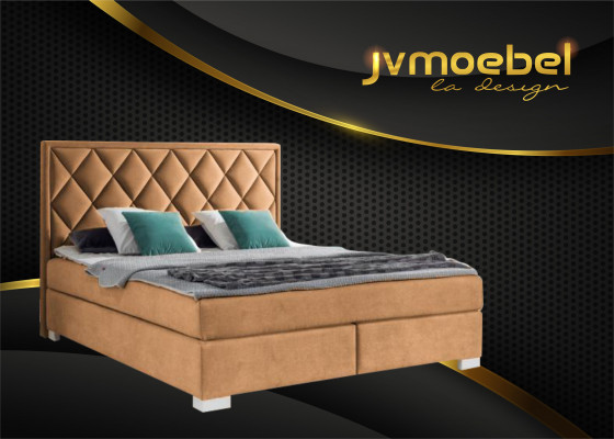 Luxueux lit Box Spring en tissu Hotel Beige Lits Mobilier Chambre Design Double
