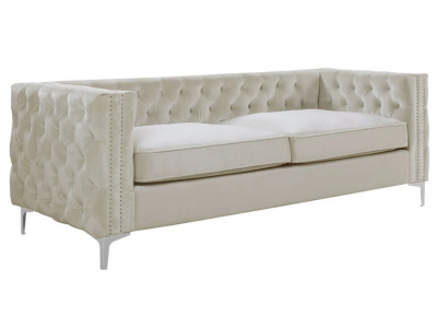 Canapé trois places Chesterfield en tissu beige, meubles de canapé en velours de couleur au choix