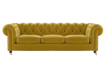 Luxueux canapé trois places en velours Chesterfield jaune pour hôtel salon pratique.