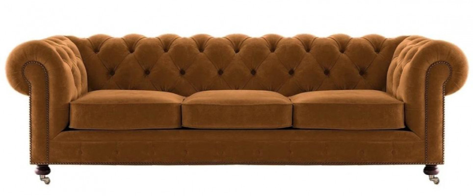 Luxueux canapé trois places en velours Chesterfield jaune pour hôtel salon pratique.
