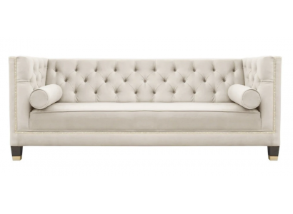 Luxueux canapé trois places en velours beige Chesterfield pour hôtel salon pratique.
