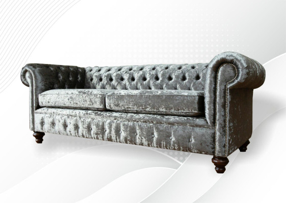 Canapé 3 places 3 places Chesterfield Revêtement Siège Suite Velours Gris Velours
