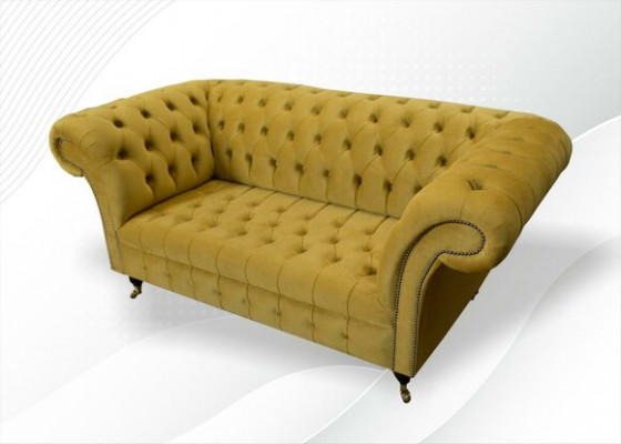 Chesterfield Design Luxe Rembourrage Canapé Siège Suite Cuir Textile Jaune nouveau