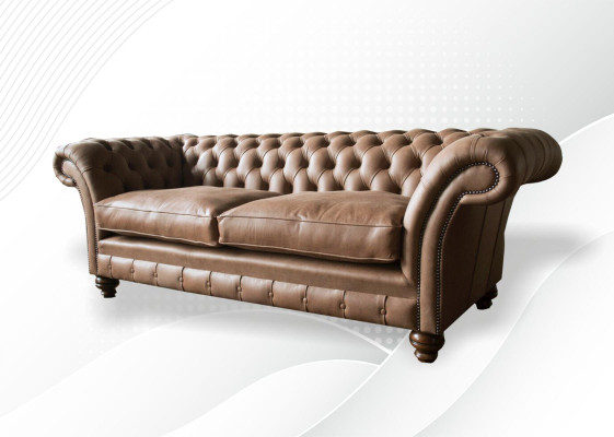 Canapé design 3 places avec revêtement en textile marron, canapés classiques Chesterfield neufs.