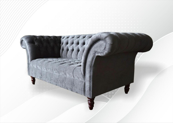 Canapé de salon 3 places Chesterfield Tissu Gris suite textile