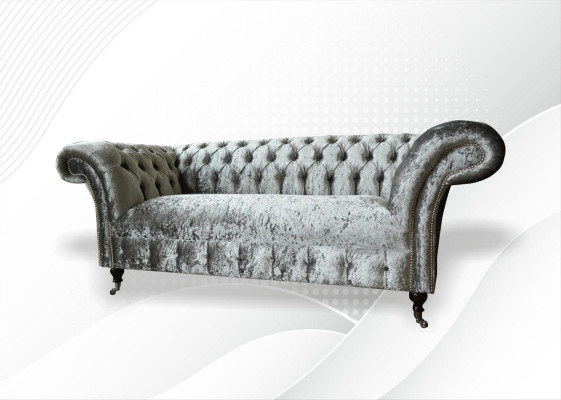 Canapé 2 places Chesterfield Canapé Revêtement Velours Tissu Deux places Velours Gris Argent