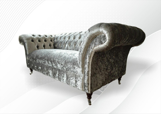 Canapé 2 places Chesterfield Canapé Revêtement Velours Tissu Deux places Velours Gris Argent