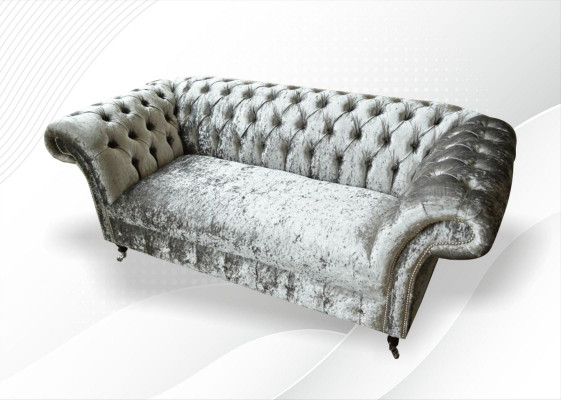 Canapé 2 places Chesterfield Canapé Revêtement Velours Tissu Deux places Velours Gris Argent