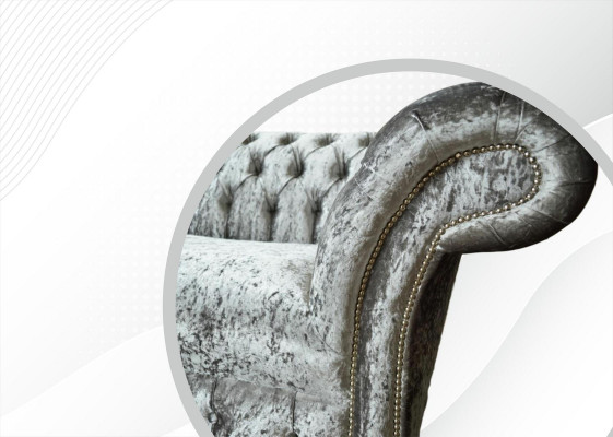 Canapé 2 places Chesterfield Canapé Revêtement Velours Tissu Deux places Velours Gris Argent