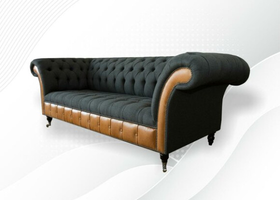 Canapé en tissu Salon paysager 3 places Canapé design Canapés Canapés Gris Chesterfield