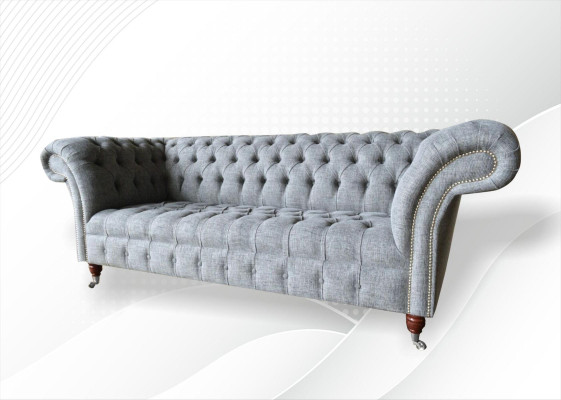 Canapé en tissu Chesterfield gris en velours pour 3 personnes