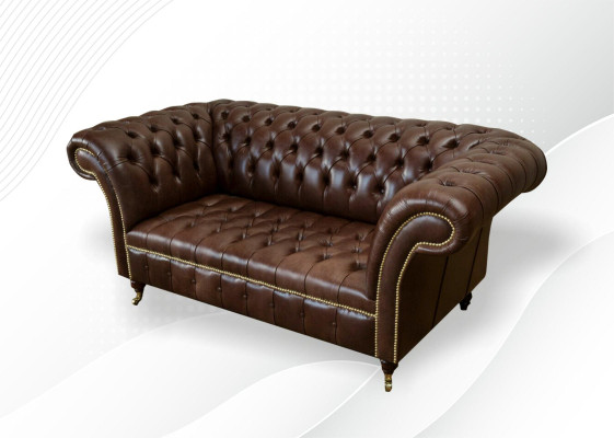 Chesterfield Canapé Designer en velours 2 places Canapé en cuir textile Marron neuf