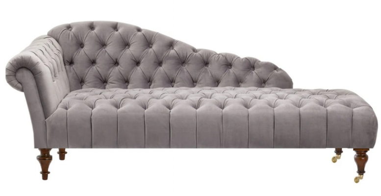 Chaise longue, meuble classique beige, canapé de salon en tissu Chesterfield