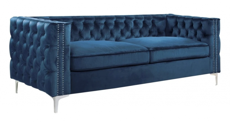 Salon bleu en velours canapé canapé Rembourrage canapés trois places meubles de luxe Tissu