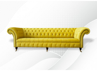 Canapé jaune 4 places Chesterfield Revêtement Siège Suite Cuir Textile Jaune