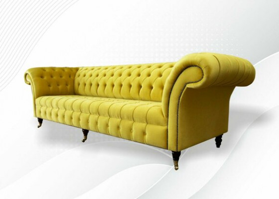 Canapé jaune 4 places Chesterfield Revêtement Siège Suite Cuir Textile Jaune