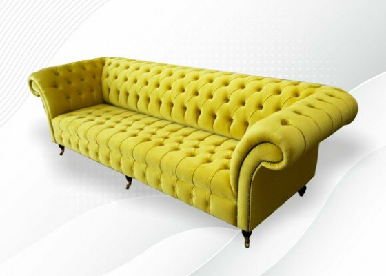 Canapé jaune 4 places Chesterfield Revêtement Siège Suite Cuir Textile Jaune