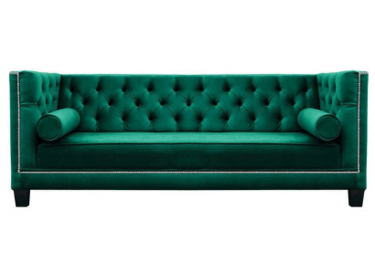 Luxueux canapé trois places en velours vert Chesterfield pour hôtel et salle de séjour.