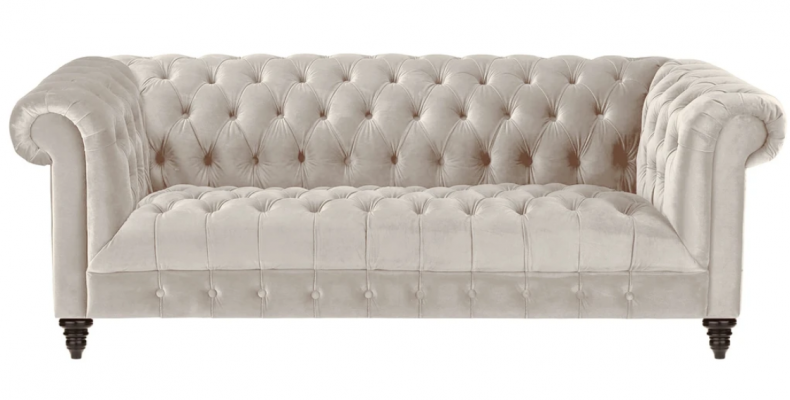Chesterfield Canapé en velours beige Luxueux canapé rembourré avec boutons Trois places