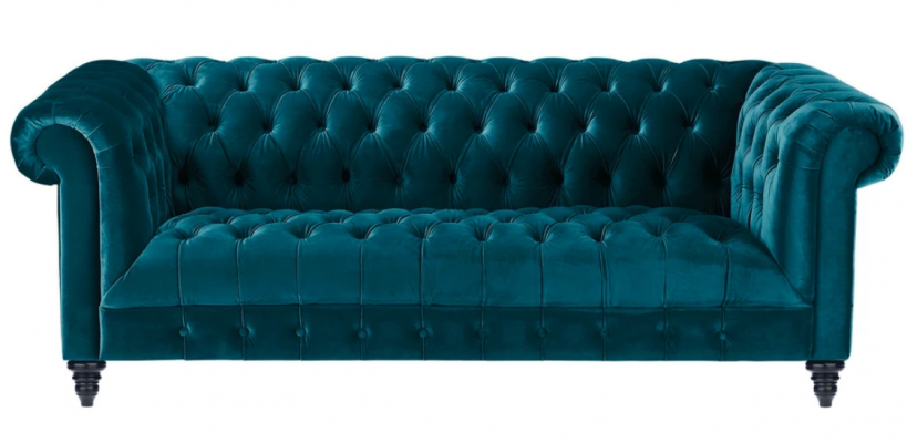 Chesterfield Canapé en Velours Turquoise de Luxe avec Boutons Trois Places