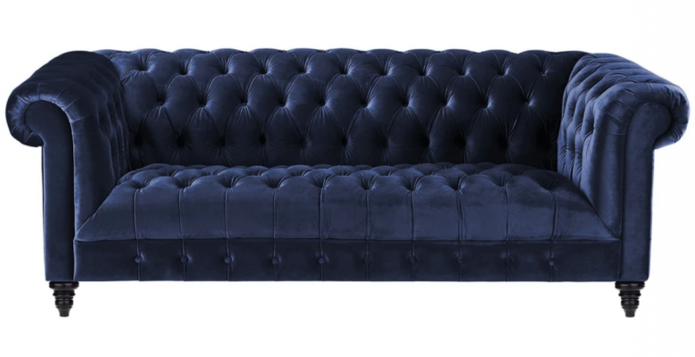 Bleu Marine Canapé en Tissu Trois Places de Style Chesterfield Rembourrage Canapé 220cm Nouveau