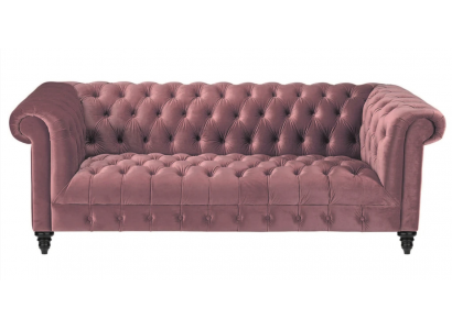 Canapé en velours fuchsia de luxe Chesterfield avec boutons, trois places