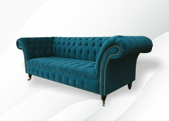 Designer Canapé Siège Rembourrage 3 Places Tissu Bleu Ensemble de Canapé Meubles Neufs de Style Turquoise