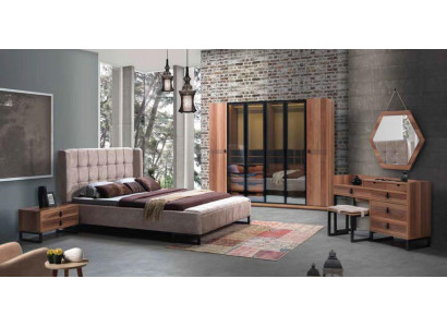 Ensemble de chambre à coucher 5 pièces. Lit de luxe 2x Table de chevet Commode Armoire Bois neuf