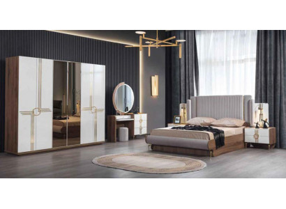 Complète Chambre Mobilier de Luxe Lit Armoire Commode Table de chevet Bois 5 pièces.