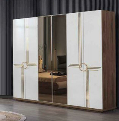 Complète Chambre Mobilier de Luxe Lit Armoire Commode Table de chevet Bois 5 pièces.