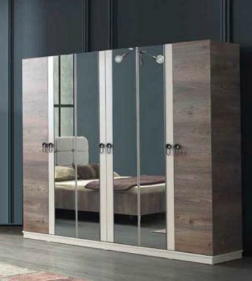 Chambre complète Lit Tabouret Coiffeuse Armoire Table de chevet 5 pièces.