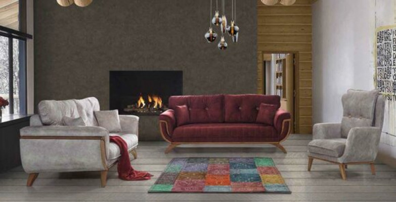 Canapé moderne trois places de luxe, canapés rouges en tissu textile