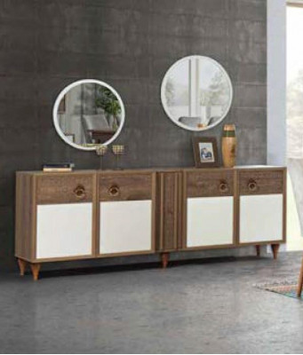 Commode Tiroirs Bois Buffet Miroir Massif Salon Commodes