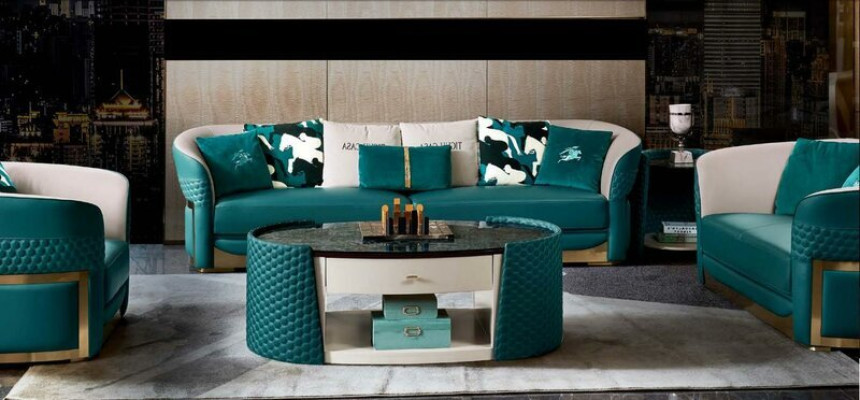 Ensemble de canapé Chesterfield Revêtement Canapé Canapé 3+1 Ensemble Cuir Textile Tissu