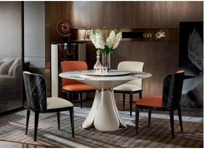 Table à manger 4x Chaises Ensemble de salle à manger de luxe rond Design Group Mobilier de salle à manger 5pcs.