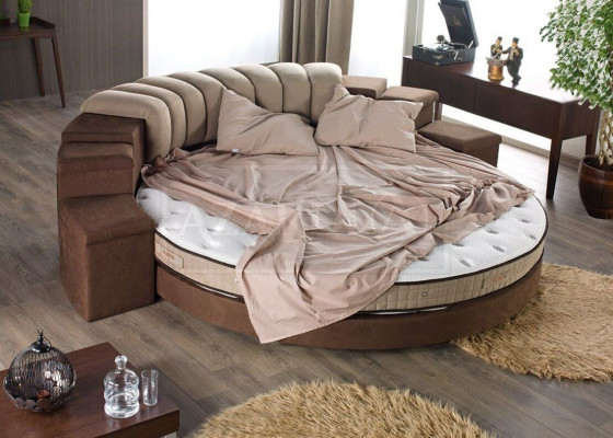 Lit rond design moderne, luxe, rembourrage en tissu de luxe lit rond.