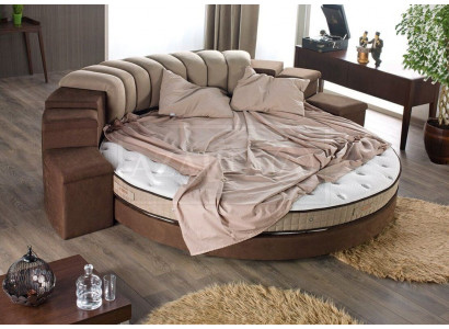 Lit rond design moderne, luxe, rembourrage en tissu de luxe lit rond.