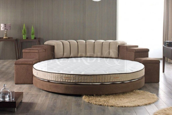 Lit rond design moderne, luxe, rembourrage en tissu de luxe lit rond.