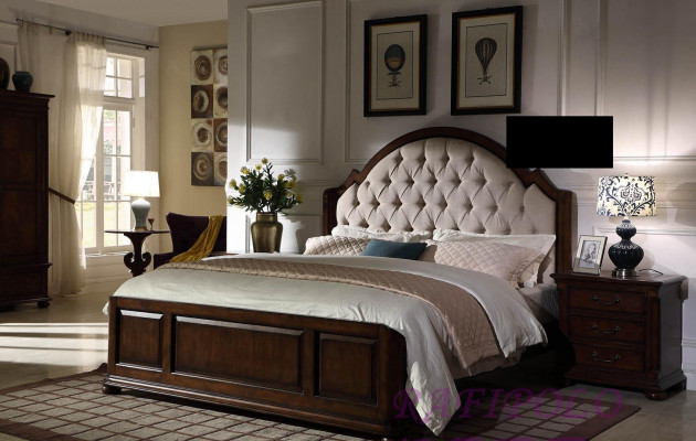 Lit Lit Lit Lit en tissu de chambre de luxe en bois lits de cuir meubles Chesterfield