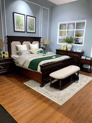 Design Lit double Lit en cuir Lits Lit Bois Rembourrage Chambre à coucher Mariage 180x200