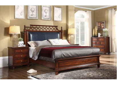 Vrai lit en bois Ensemble en cuir 3 pièces Commode Chambre à coucher Style wilhelminien Groupe de suites