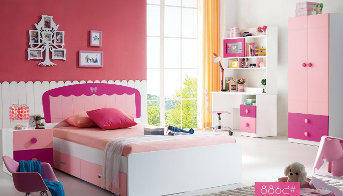Mettez la table, le lit, l'armoire et la commode 4pcs - Chambre de jeune complète - Chambre d'enfant